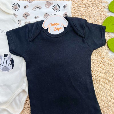  CONJ. DE MALHA 3 PEÇAS - Aventura na Selva - Preto e Off White